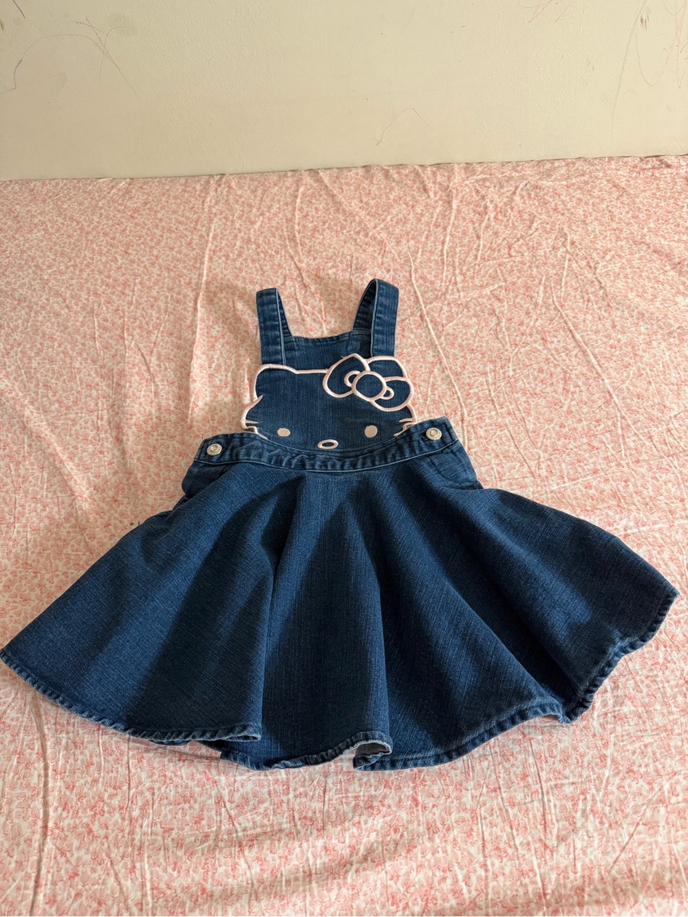 Hello Kitty Dark Blue Denim Skirt Overalls with Bib Applique
